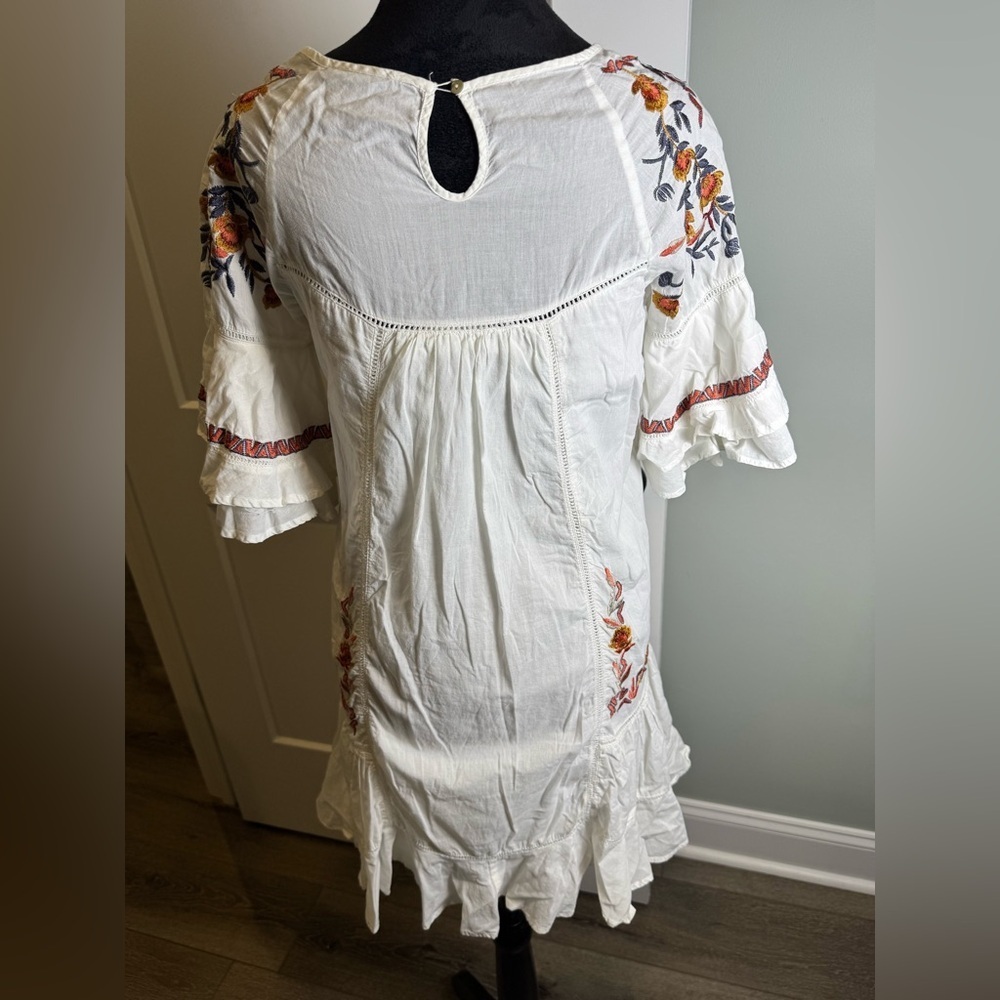 Free People Pavlo mini Dress Embroidered Crochet Insets Ivory Boho - Picture 5 of 11